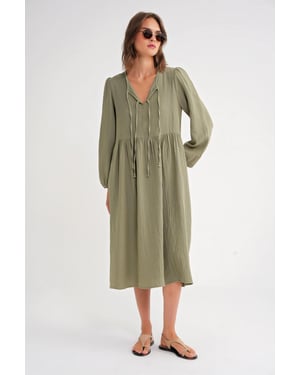 V-hals Midi-jurk met striksluiting