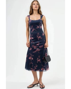Bloemen Midi-jurk met Hart Kraag