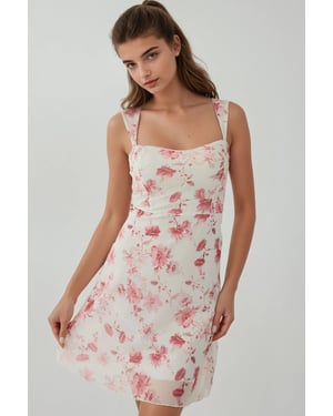 Polkadot Mouwloze Mini Tule Jurk met Vierkante Halslijn