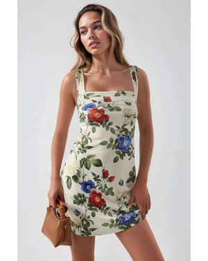Bedrukte Bodycon Mini-jurk met Vierkante Kraag