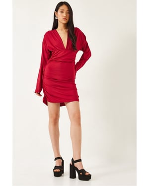 Bodycon Mini-jurk met Rimpeldetails en V-hals