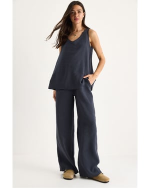 V-hals Katoenen Blouse-Broek Twee-in-één Set