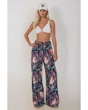 Geprinte Wijde Pantalon met Touwtjes