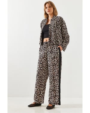 Hoge Taille Luipaardprint Wijde Pantalon