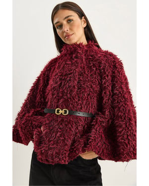 Oversized Pluche Jas met Kraag