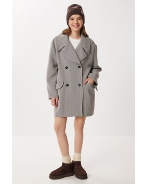 Oversized Haringbone Wol Katoenen Midi Overjas