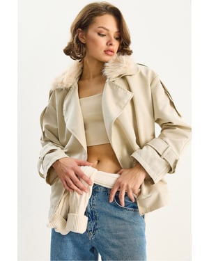 Trenchcoat met Nepbont Kraag