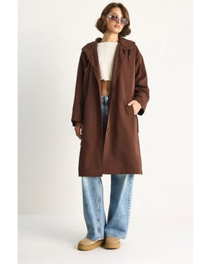 Oversized Midi Trenchcoat met Sjaalkraag