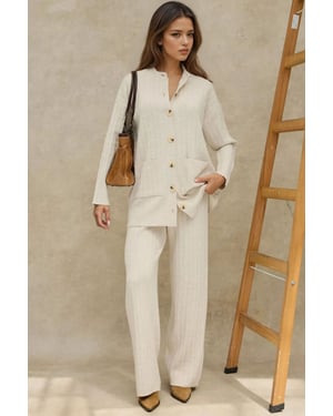 Geweven Knit Co-Ord Set met Knopdetails