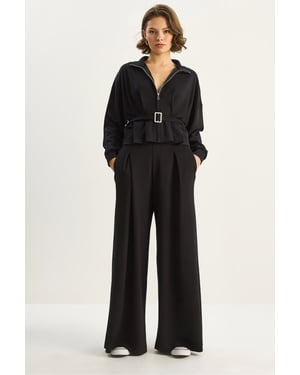 Geknoopte Jas en Broek Gebreide Twee-Piece Set
