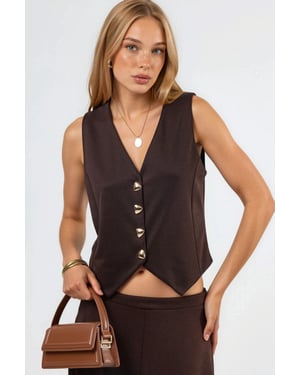 Effen V-hals Geknoopte Vest