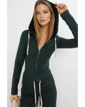 Hooded Fitted Katoenen Jas met Ritsluiting