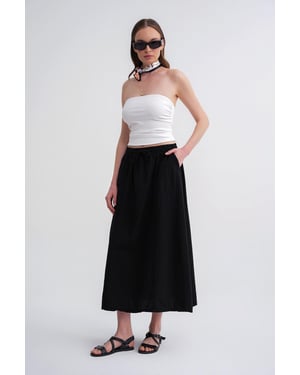 Hoog-Waisted Popeline Rok met Touwdetail