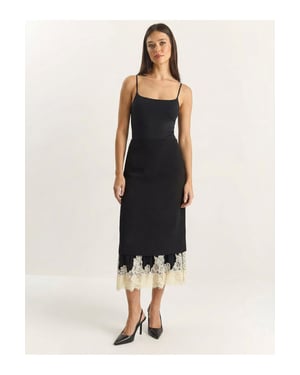 Hoge Taille Midi Rok met Kantonderzijde