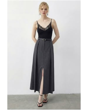 Hoge Taille Midi A-Lijn Rok met Riem