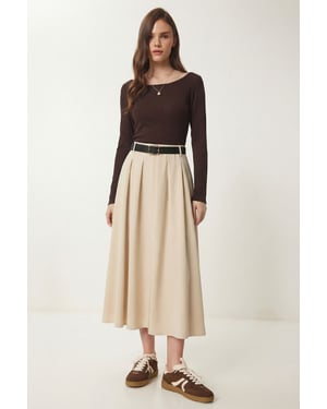 Gestrikte Hoge Taille Midi Rok