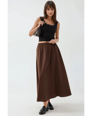 Elastische Taille Midi Rok met Zakken