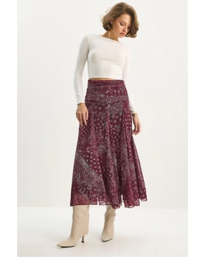 Hoge Taille Etnische Print Midi Rok
