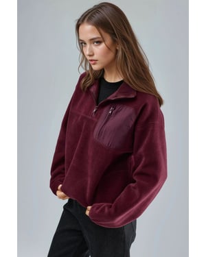 Ritskraag Pluche Gebreide Sweatshirt met Zak