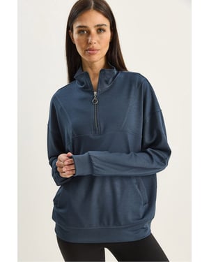 Relaxed Fit Ritskraag Gebreide Sweatshirt
