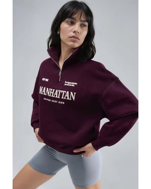 Oversized Sweatshirt met Tekstprint en Ritskraag