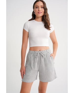 Hoge Taille Gestreepte Wijde Pantalonshorts