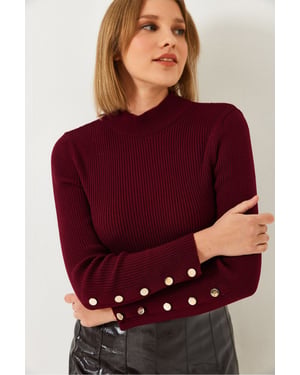 Gestreepte Brei Turtleneck Trui met Knopmanchetten