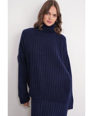 Oversized Ribbels Turtleneck Trui