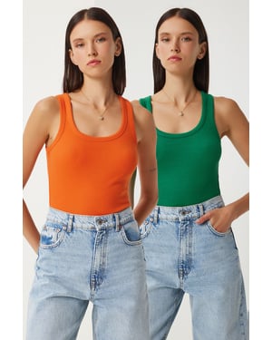Fitted U-hals Gebreide 2-Pack Tanktop