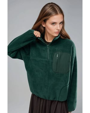 Ritskraag Pluche Gebreid Sweatshirt met Zak