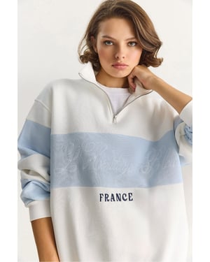 Gedrukt Relaxed Fit Polo Sweatshirt