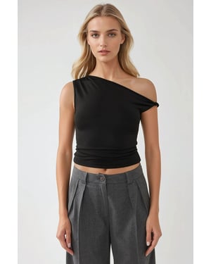 Asymmetrische Nek Off-Shoulder Slim Fit Top