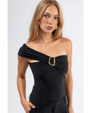 Eén-schouder Gespen Brei Blouse
