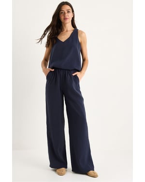 V-hals Katoenen Blouse-Broek Twee-delige Set