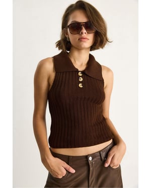 Gebreide Blouse met Knopenluiting