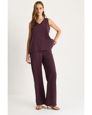 V-hals Katoenen Blouse-Broek Twee-Piece Set