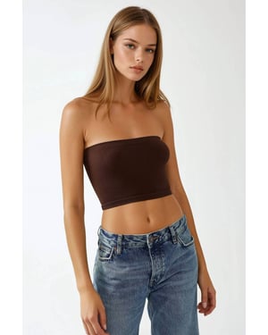 Slim Fit Strapless Geribbelde Crop Top