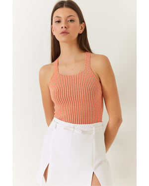 Ruitjespatroon Aansluitende Crop Top