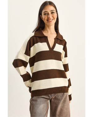 Gestreepte V-hals Lange Mouwen Pullover Trui
