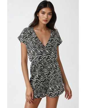 Gedrukt V-hals Mini Jumpsuit met Korte Benen