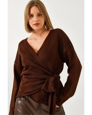 V-hals gebreide cardigan met striksluiting