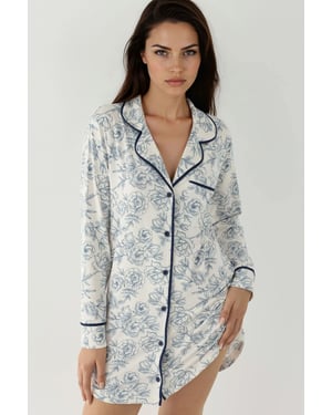 Geprinte Mini Shirt Collar Relaxed Fit Lounge Dress