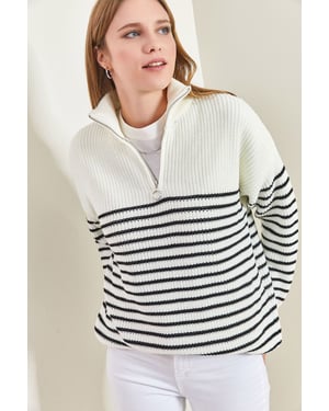Gestreepte Ritskraag Relaxed Fit Trui
