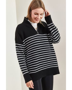 Gestreepte Ritskraag Relaxed Fit Trui