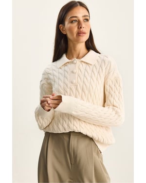 Dikke Vlechtpatroon Polo Necksweater