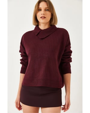 Geribbelde Sweater met Sjaalkraag