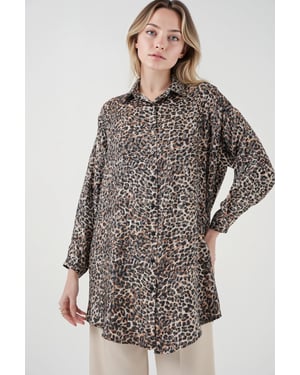 Leopardprint Lange Mouw Knopshirt