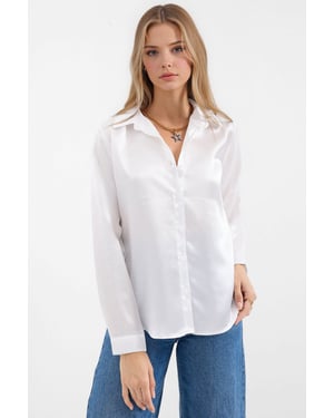 Satin Lange Mouwen Knop-up Shirt