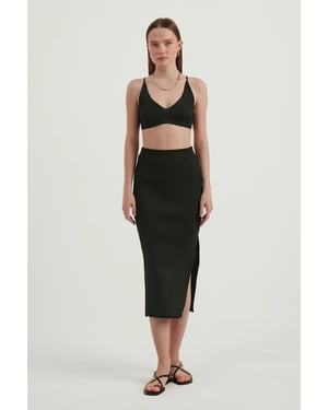 2 Stuks: V-hals Bodycon Crop Top & Hoge Taille Maxi met een Zijsplit