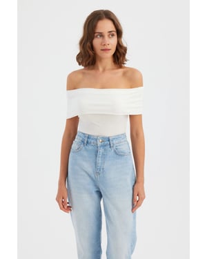 Off-Shoulder Gerimpelde Bodycon Crop Top